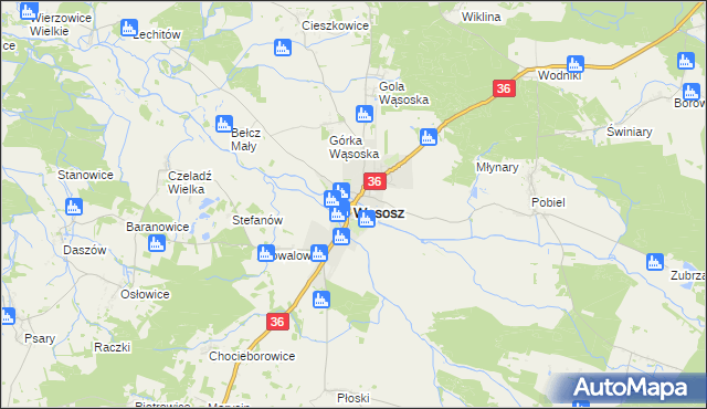 mapa Wąsosz powiat górowski, Wąsosz powiat górowski na mapie Targeo