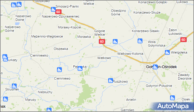 mapa Watkowo, Watkowo na mapie Targeo