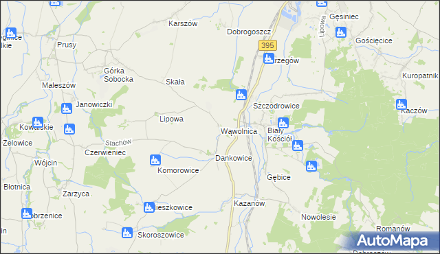 mapa Wąwolnica gmina Strzelin, Wąwolnica gmina Strzelin na mapie Targeo