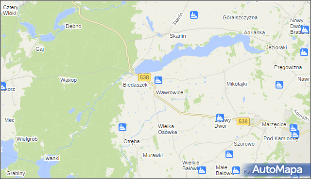 mapa Wawrowice gmina Kurzętnik, Wawrowice gmina Kurzętnik na mapie Targeo