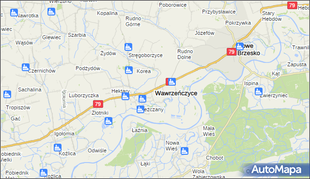 mapa Wawrzeńczyce gmina Igołomia-Wawrzeńczyce, Wawrzeńczyce gmina Igołomia-Wawrzeńczyce na mapie Targeo