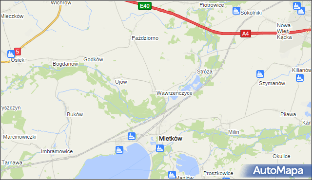 mapa Wawrzeńczyce gmina Mietków, Wawrzeńczyce gmina Mietków na mapie Targeo