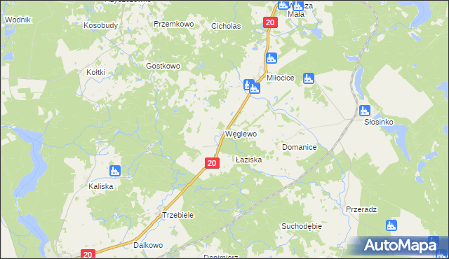 mapa Węglewo gmina Miastko, Węglewo gmina Miastko na mapie Targeo