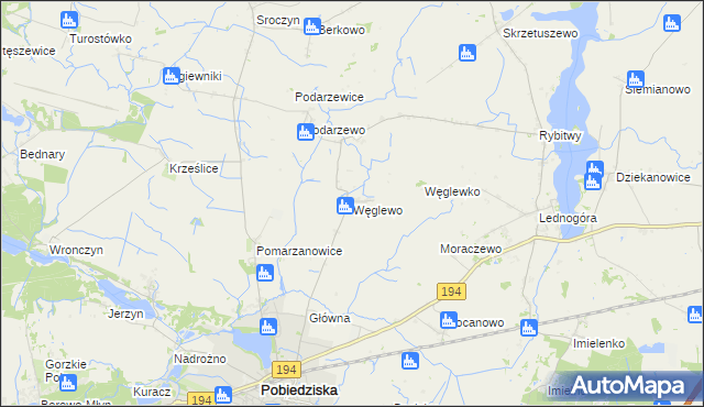 mapa Węglewo gmina Pobiedziska, Węglewo gmina Pobiedziska na mapie Targeo