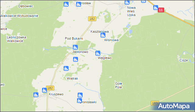 mapa Węglewo gmina Ujście, Węglewo gmina Ujście na mapie Targeo