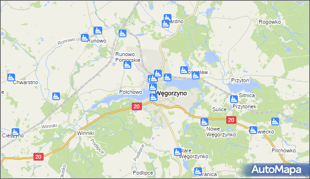 mapa Węgorzyno, Węgorzyno na mapie Targeo