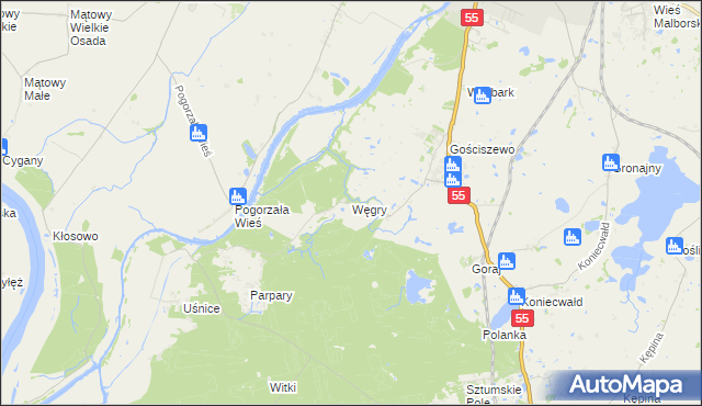 mapa Węgry gmina Sztum, Węgry gmina Sztum na mapie Targeo