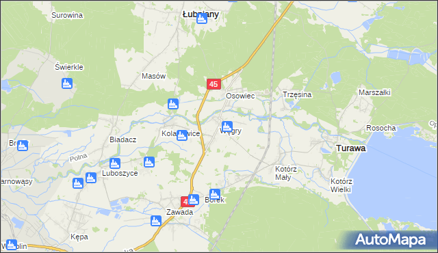 mapa Węgry gmina Turawa, Węgry gmina Turawa na mapie Targeo