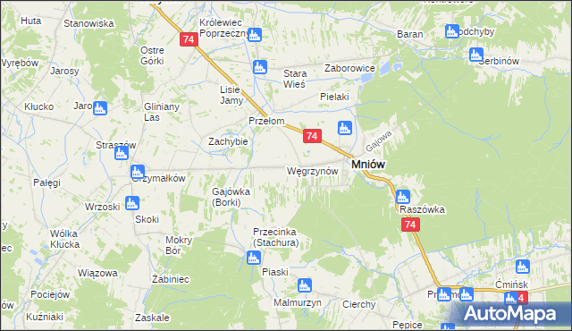 mapa Węgrzynów gmina Mniów, Węgrzynów gmina Mniów na mapie Targeo