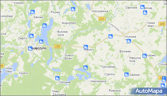 mapa Węsiory, Węsiory na mapie Targeo