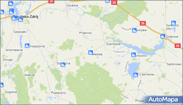 mapa Wesoła gmina Trzcińsko-Zdrój, Wesoła gmina Trzcińsko-Zdrój na mapie Targeo