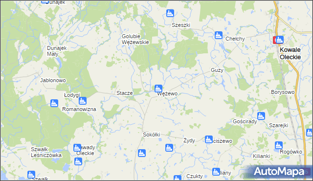 mapa Wężewo gmina Kowale Oleckie, Wężewo gmina Kowale Oleckie na mapie Targeo