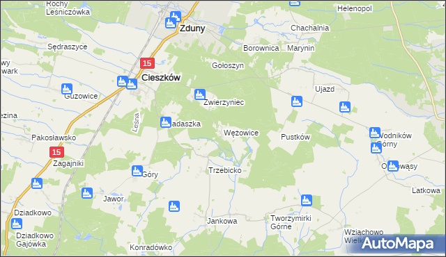 mapa Wężowice gmina Cieszków, Wężowice gmina Cieszków na mapie Targeo