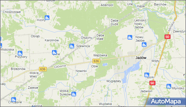 mapa Wężówka gmina Jadów, Wężówka gmina Jadów na mapie Targeo