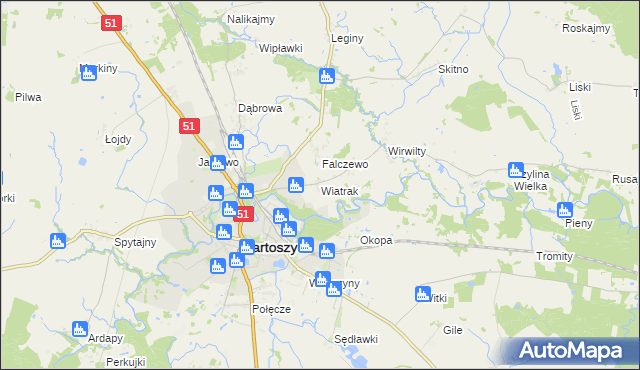 mapa Wiatrak gmina Bartoszyce, Wiatrak gmina Bartoszyce na mapie Targeo