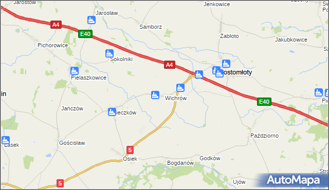 mapa Wichrów gmina Kostomłoty, Wichrów gmina Kostomłoty na mapie Targeo