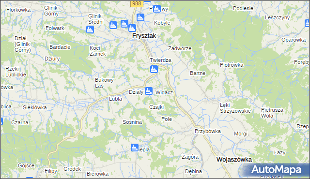 mapa Widacz gmina Frysztak, Widacz gmina Frysztak na mapie Targeo