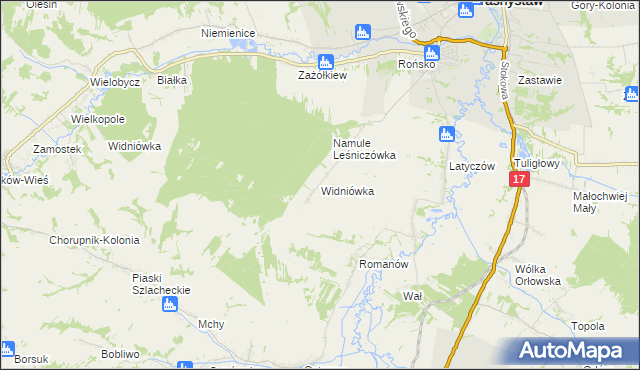 mapa Widniówka gmina Krasnystaw, Widniówka gmina Krasnystaw na mapie Targeo