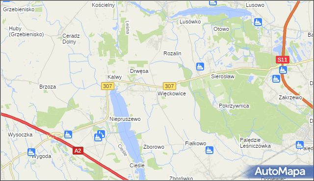 mapa Więckowice gmina Dopiewo, Więckowice gmina Dopiewo na mapie Targeo