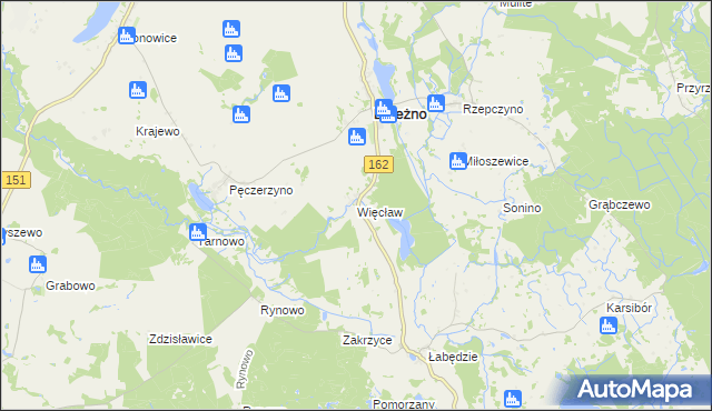 mapa Więcław gmina Brzeżno, Więcław gmina Brzeżno na mapie Targeo