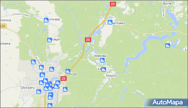 mapa Więcław gmina Dębno, Więcław gmina Dębno na mapie Targeo