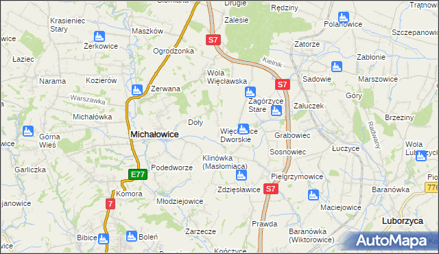 mapa Więcławice Dworskie, Więcławice Dworskie na mapie Targeo