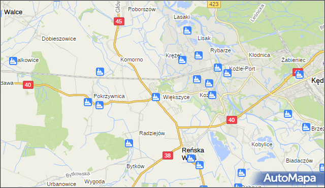 mapa Większyce, Większyce na mapie Targeo