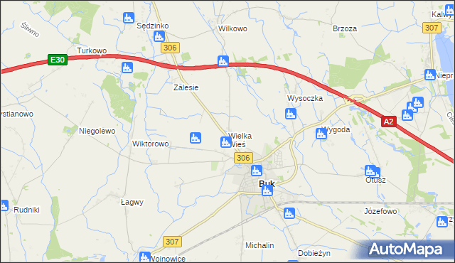 mapa Wielka Wieś gmina Buk, Wielka Wieś gmina Buk na mapie Targeo