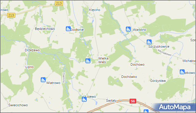 mapa Wielka Wieś gmina Główczyce, Wielka Wieś gmina Główczyce na mapie Targeo