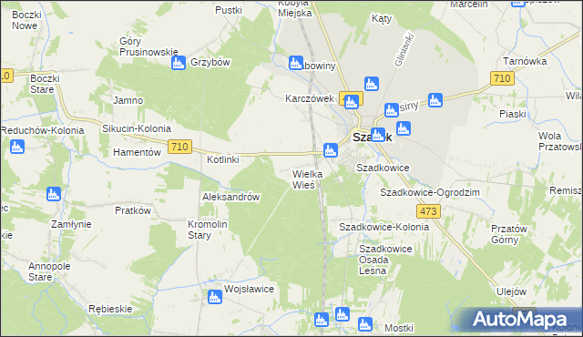 mapa Wielka Wieś gmina Szadek, Wielka Wieś gmina Szadek na mapie Targeo