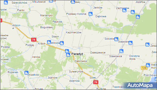 mapa Wielka Wola gmina Paradyż, Wielka Wola gmina Paradyż na mapie Targeo