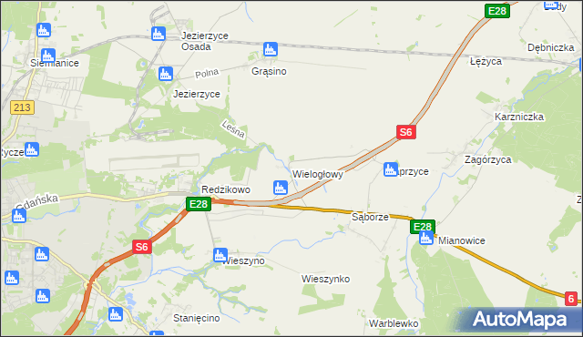 mapa Wielogłowy gmina Damnica, Wielogłowy gmina Damnica na mapie Targeo