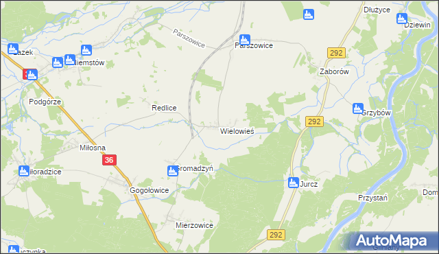 mapa Wielowieś gmina Ścinawa, Wielowieś gmina Ścinawa na mapie Targeo