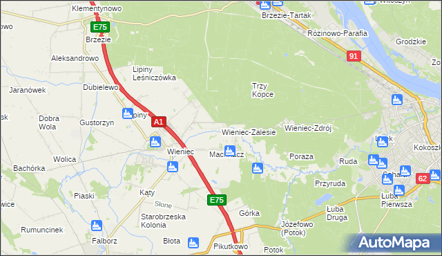 mapa Wieniec-Zalesie, Wieniec-Zalesie na mapie Targeo