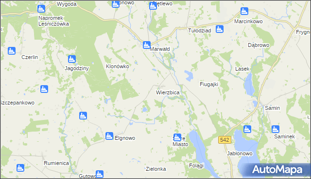 mapa Wierzbica gmina Dąbrówno, Wierzbica gmina Dąbrówno na mapie Targeo