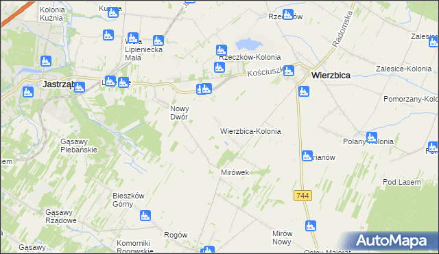 mapa Wierzbica-Kolonia gmina Wierzbica, Wierzbica-Kolonia gmina Wierzbica na mapie Targeo