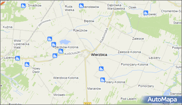 mapa Wierzbica powiat radomski, Wierzbica powiat radomski na mapie Targeo