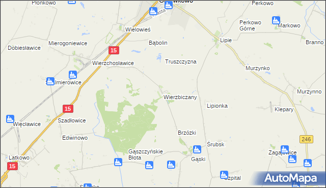 mapa Wierzbiczany gmina Gniewkowo, Wierzbiczany gmina Gniewkowo na mapie Targeo