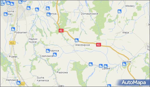 mapa Wierzbięcice gmina Nysa, Wierzbięcice gmina Nysa na mapie Targeo