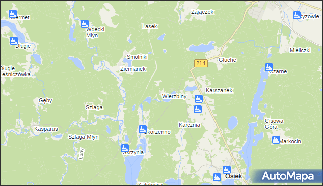 mapa Wierzbiny gmina Osiek, Wierzbiny gmina Osiek na mapie Targeo