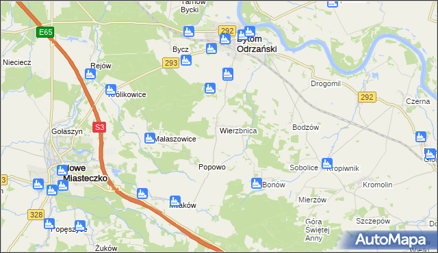 mapa Wierzbnica gmina Bytom Odrzański, Wierzbnica gmina Bytom Odrzański na mapie Targeo