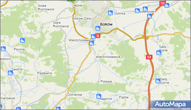 mapa Wierzchosławice gmina Bolków, Wierzchosławice gmina Bolków na mapie Targeo