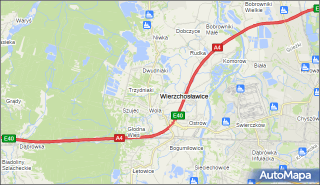 mapa Wierzchosławice powiat tarnowski, Wierzchosławice powiat tarnowski na mapie Targeo