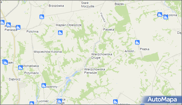 mapa Wierzchowiska Drugie gmina Modliborzyce, Wierzchowiska Drugie gmina Modliborzyce na mapie Targeo
