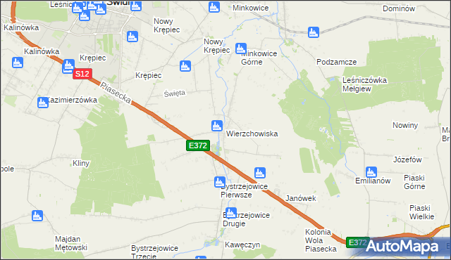 mapa Wierzchowiska gmina Piaski, Wierzchowiska gmina Piaski na mapie Targeo