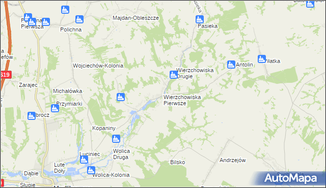 mapa Wierzchowiska Pierwsze gmina Modliborzyce, Wierzchowiska Pierwsze gmina Modliborzyce na mapie Targeo