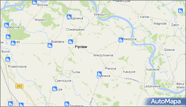 mapa Wierzchownia gmina Pęcław, Wierzchownia gmina Pęcław na mapie Targeo