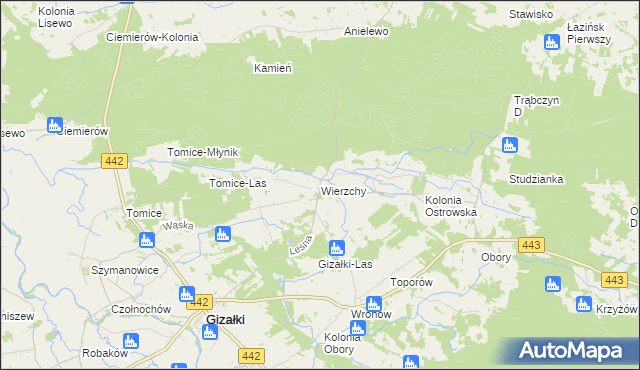 mapa Wierzchy gmina Gizałki, Wierzchy gmina Gizałki na mapie Targeo