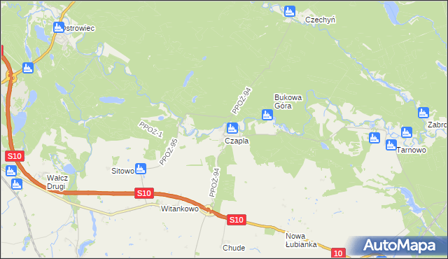 mapa Wiesiółka gmina Wałcz, Wiesiółka gmina Wałcz na mapie Targeo