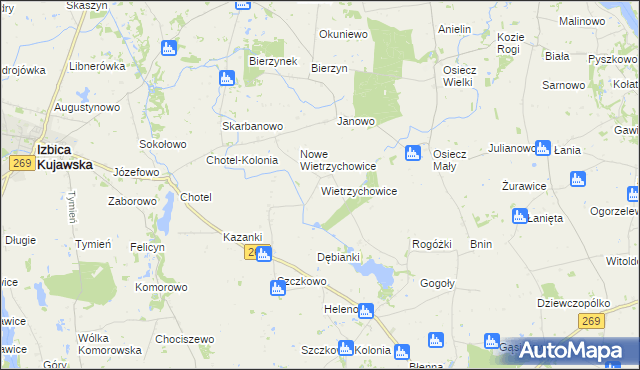 mapa Wietrzychowice gmina Izbica Kujawska, Wietrzychowice gmina Izbica Kujawska na mapie Targeo